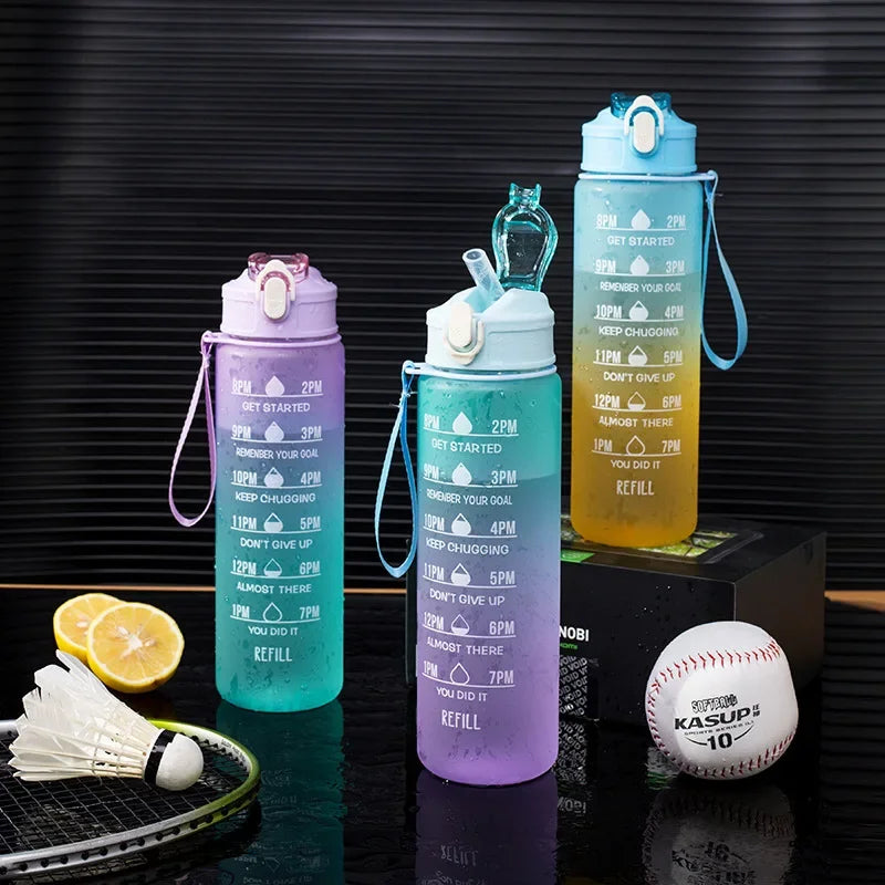 900ml Gradient Frosted Sports Bottle with Straw - High Temperature Resistant Rainbow Color Plastic Cup