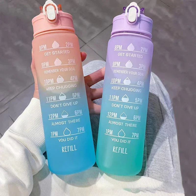 900ml Gradient Frosted Sports Bottle with Straw - High Temperature Resistant Rainbow Color Plastic Cup